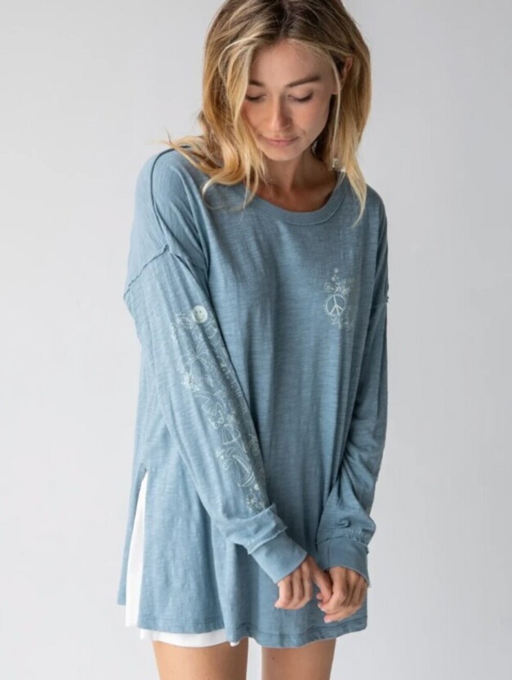 Natural Life Blue 100% Cotton Oversized Cotton Doodle Tee - Size - Large